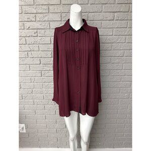 Styled by Joe Zee Women Burgundy Pleated Long Sleeve Dress Shirt Size 8